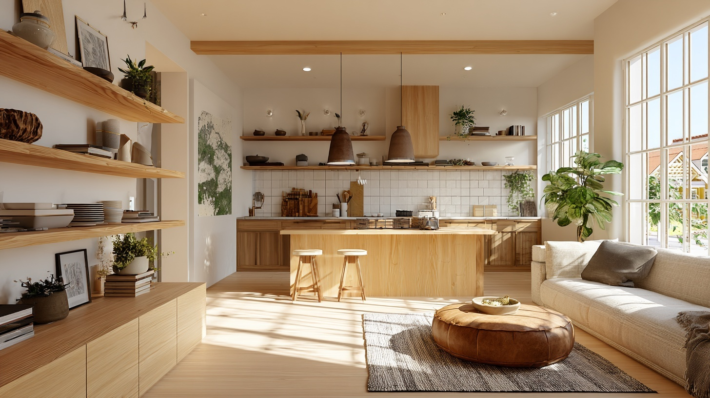 4 floating shelves throughout