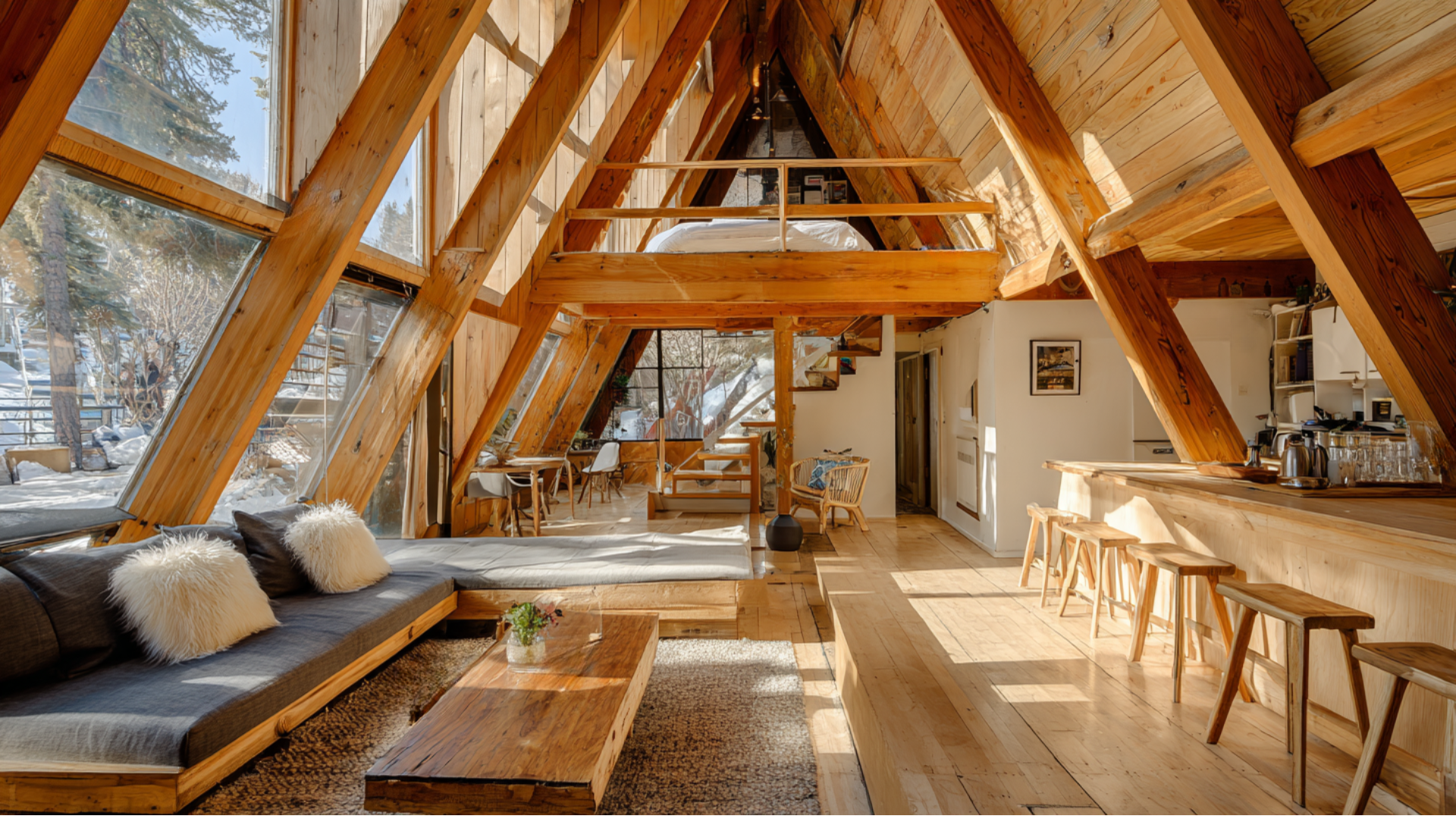 A-frame house interior
