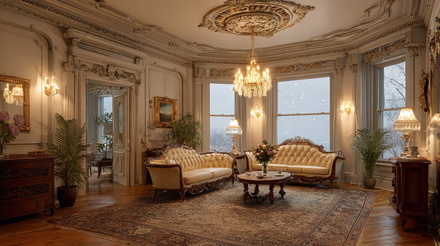 add crown molding and ceiling medallions