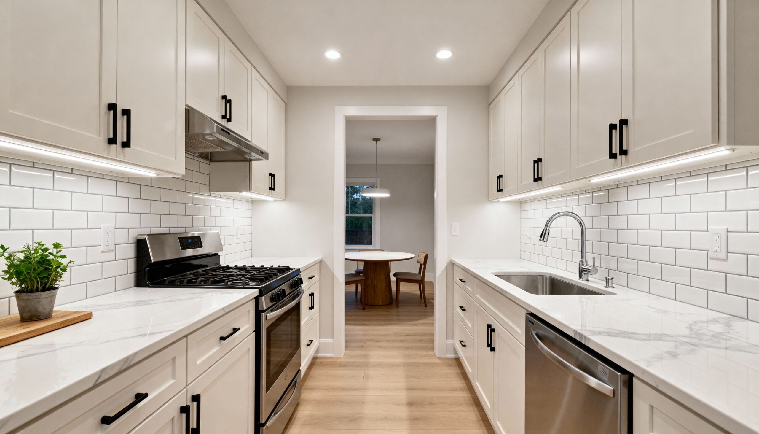 after dark galley kitchen opens up