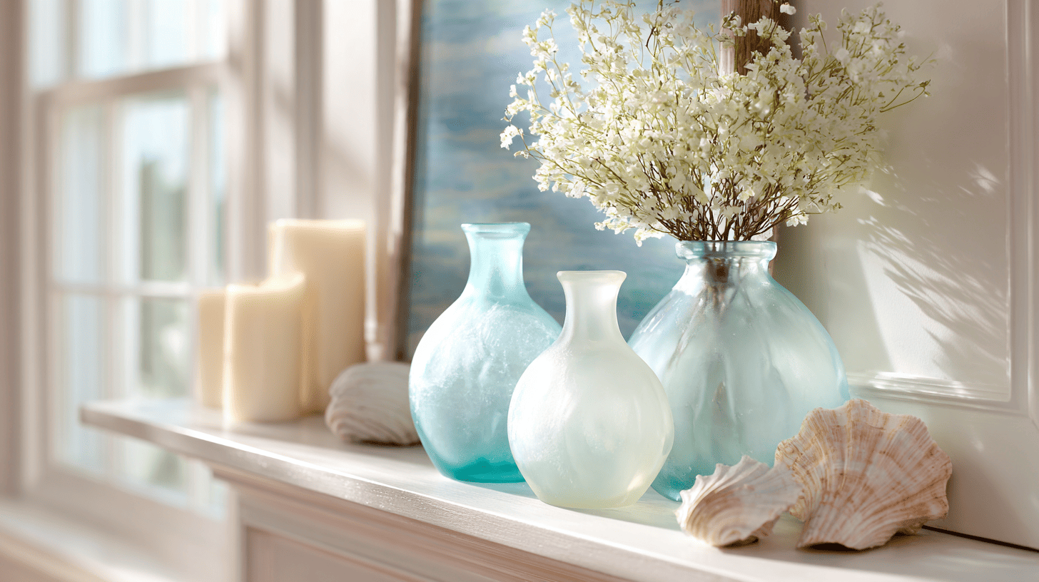 blue green glass vases