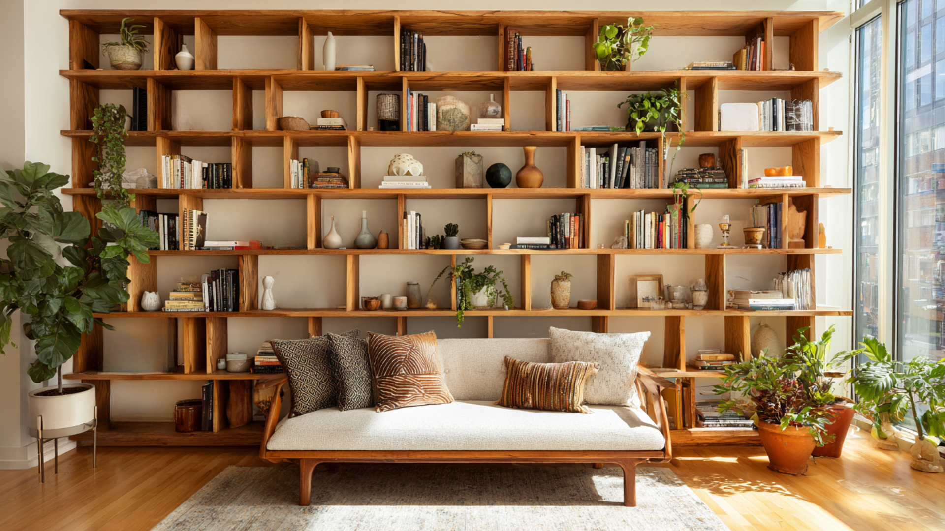 built in shelving units