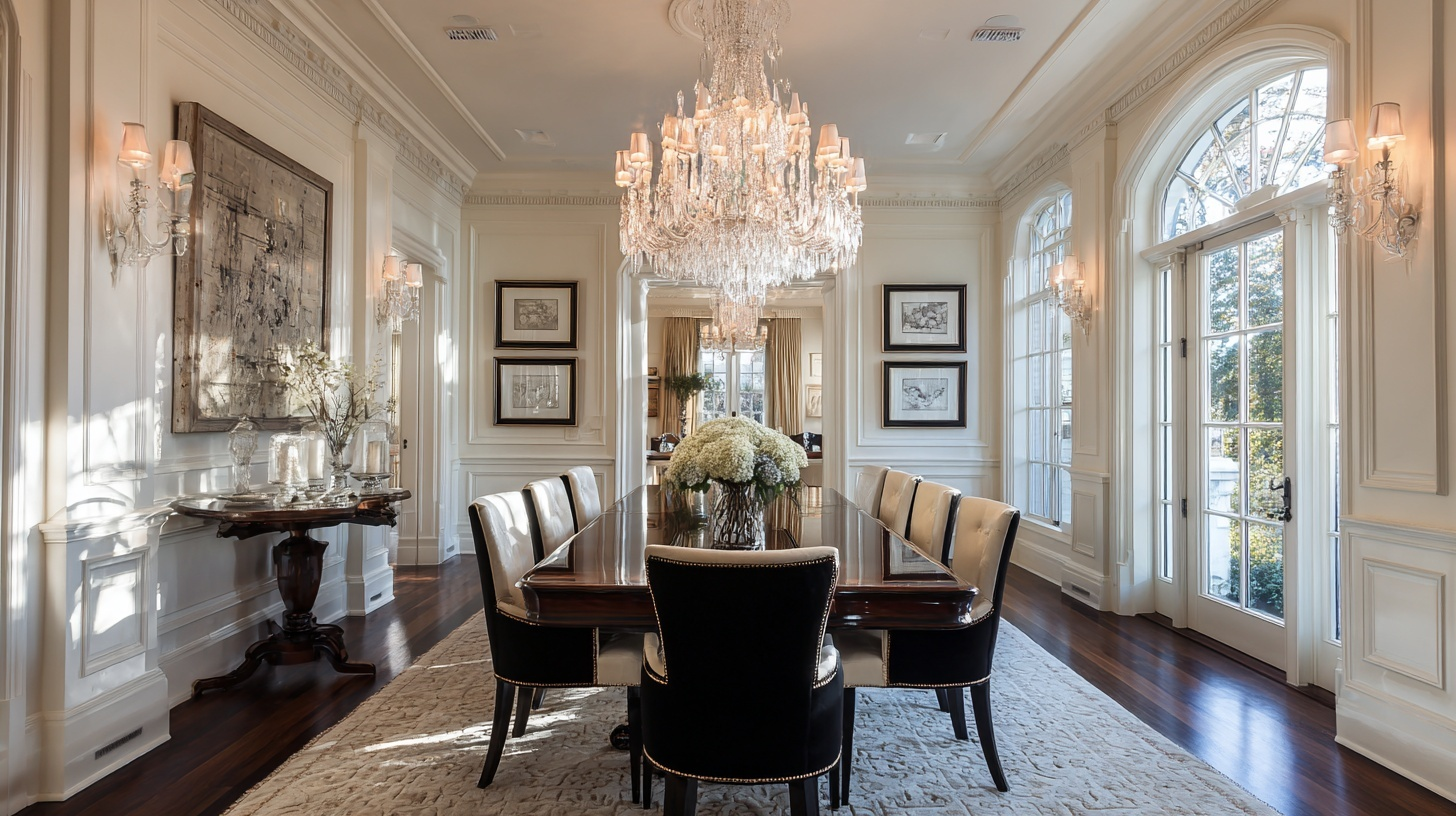 center a crystal chandelier above the table