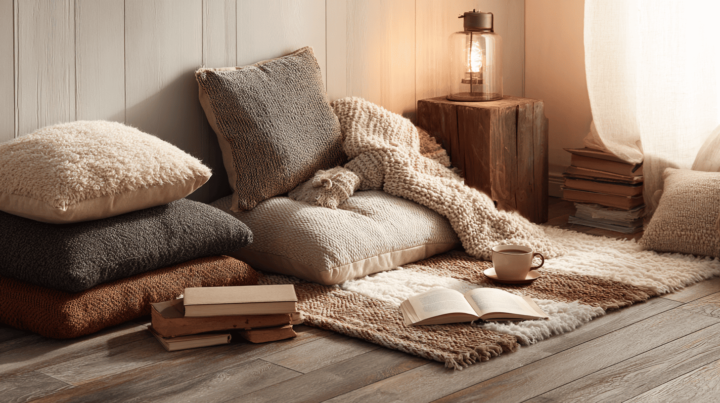cozy reading nook with floor cushions