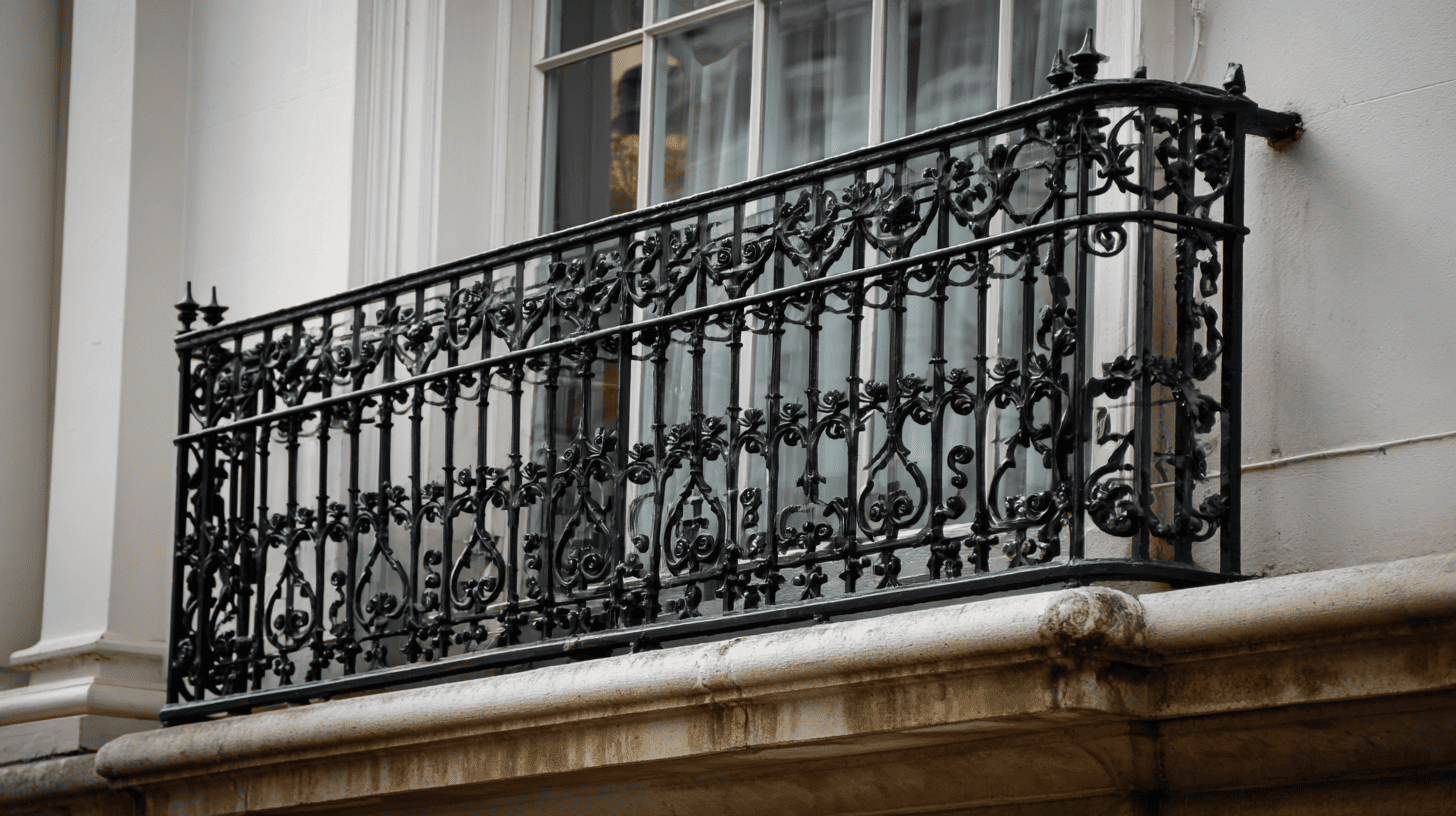 decorative wrought iron balconies and window grilles