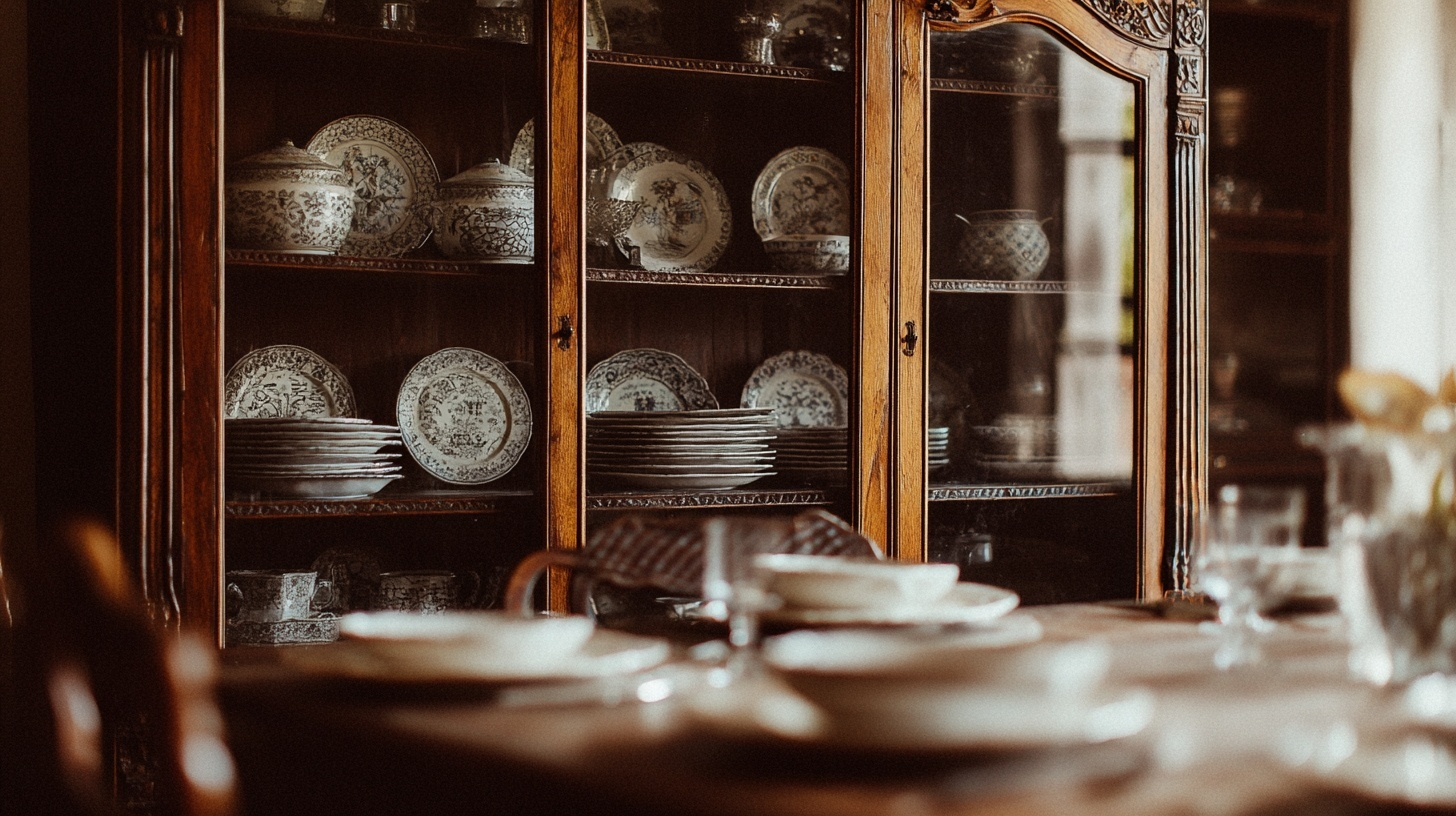 display china in a classical cabinet