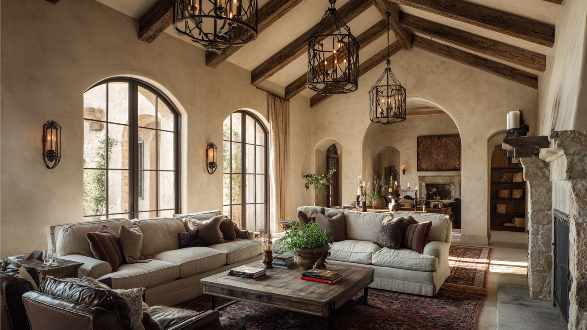 exposed wooden ceiling beams