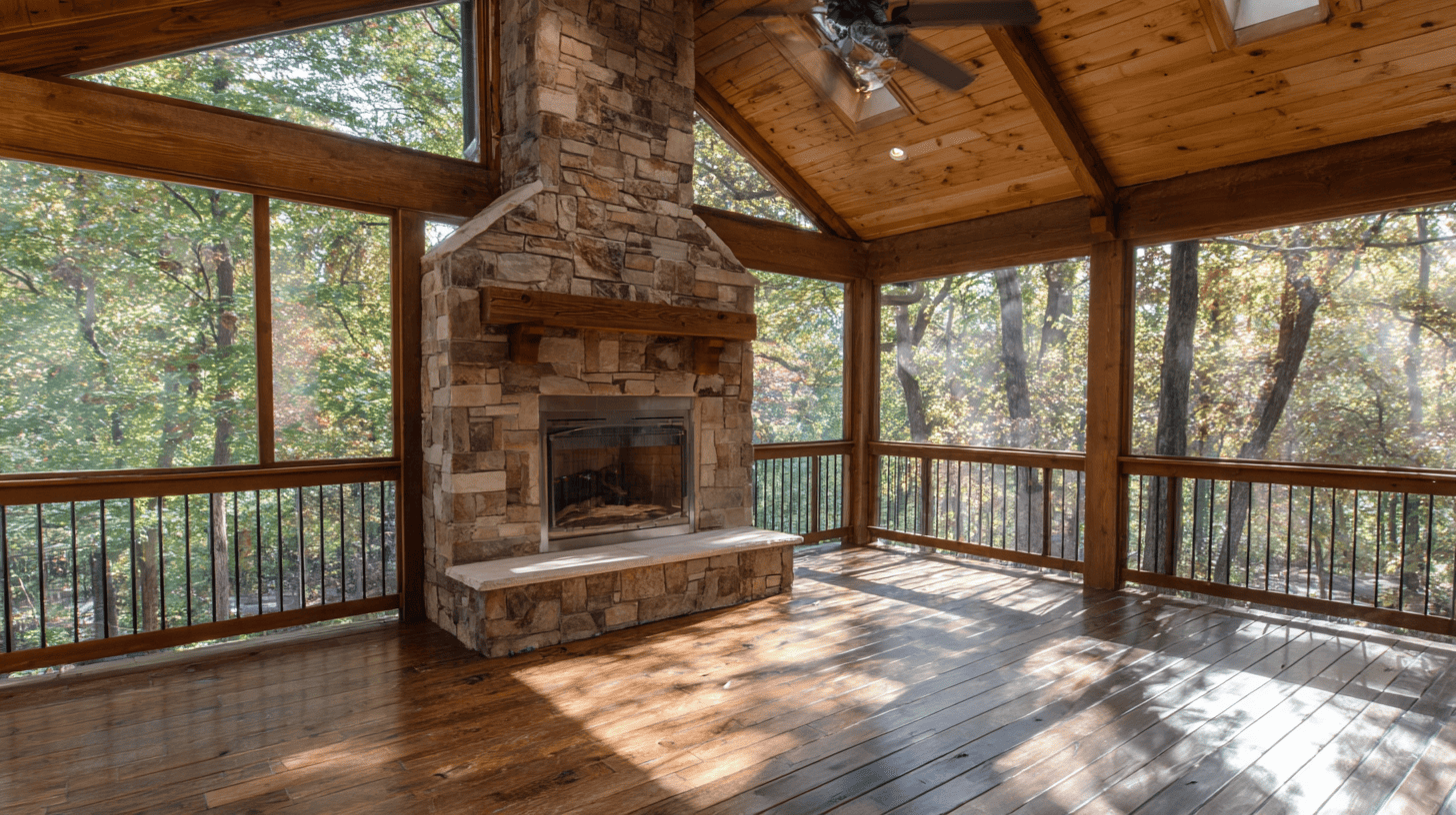 exposed wooden rafters and ceiling accents on porches