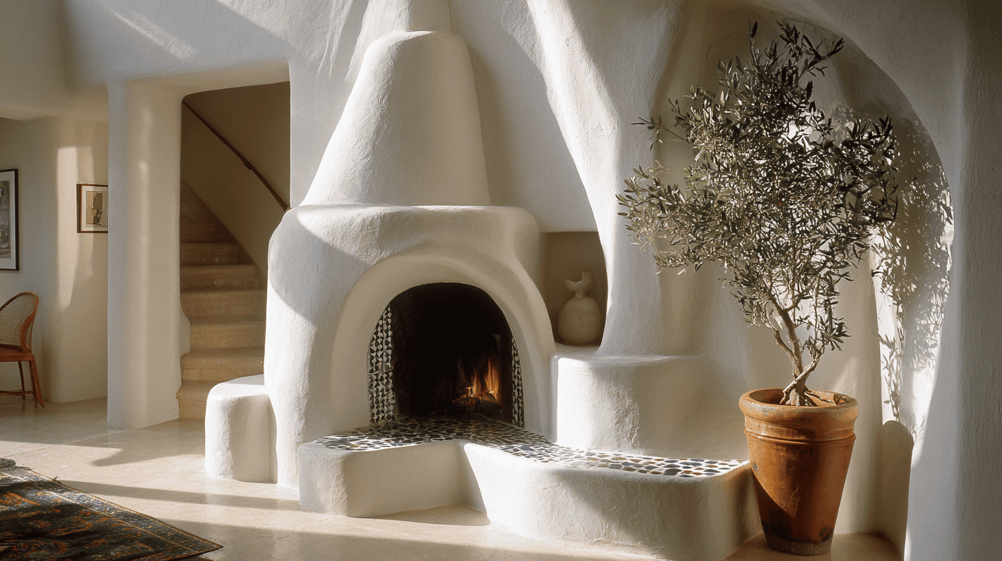 fireplace alcoves with stucco or tile surrounds