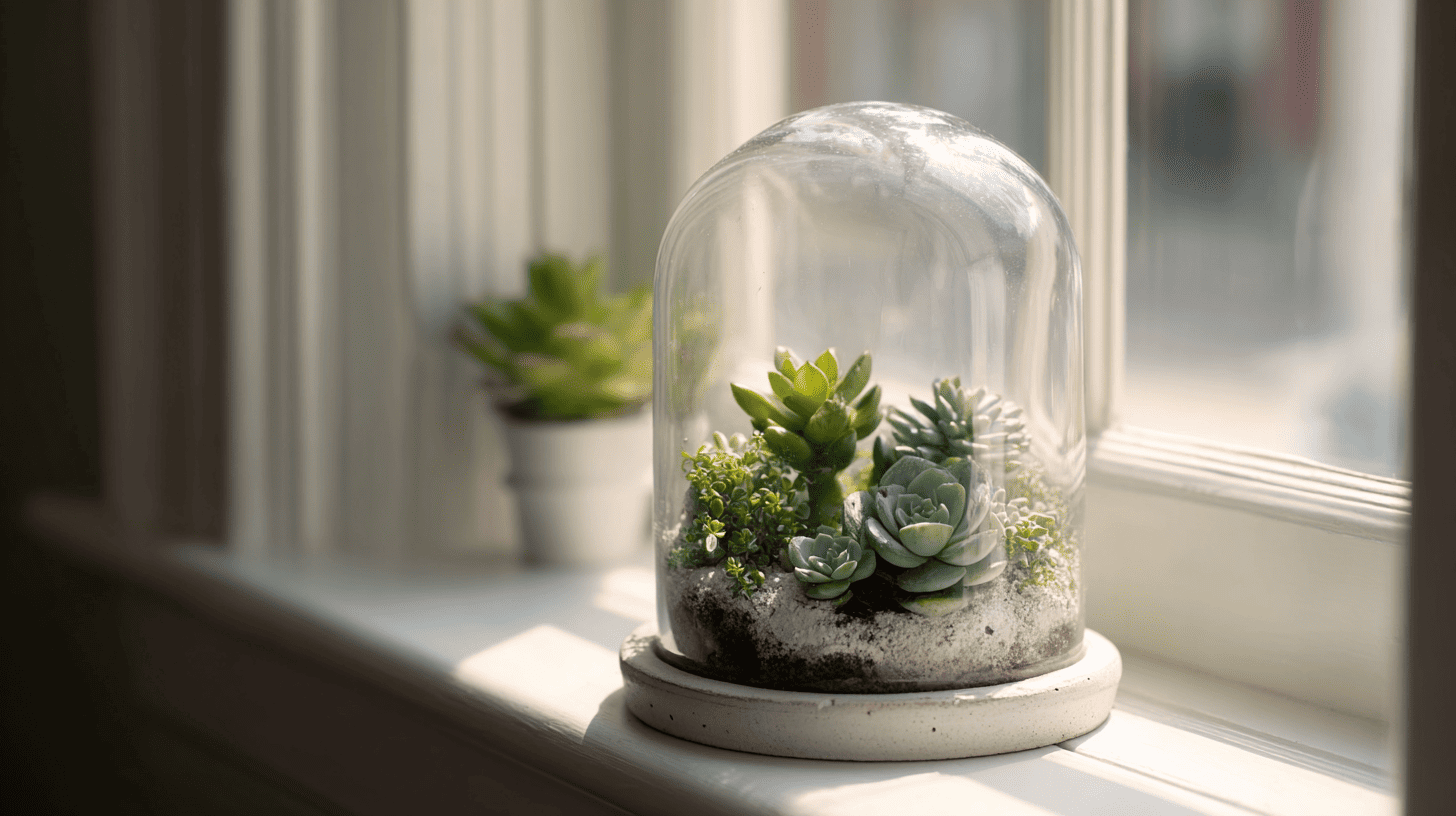 glass terrariums with coastal plants