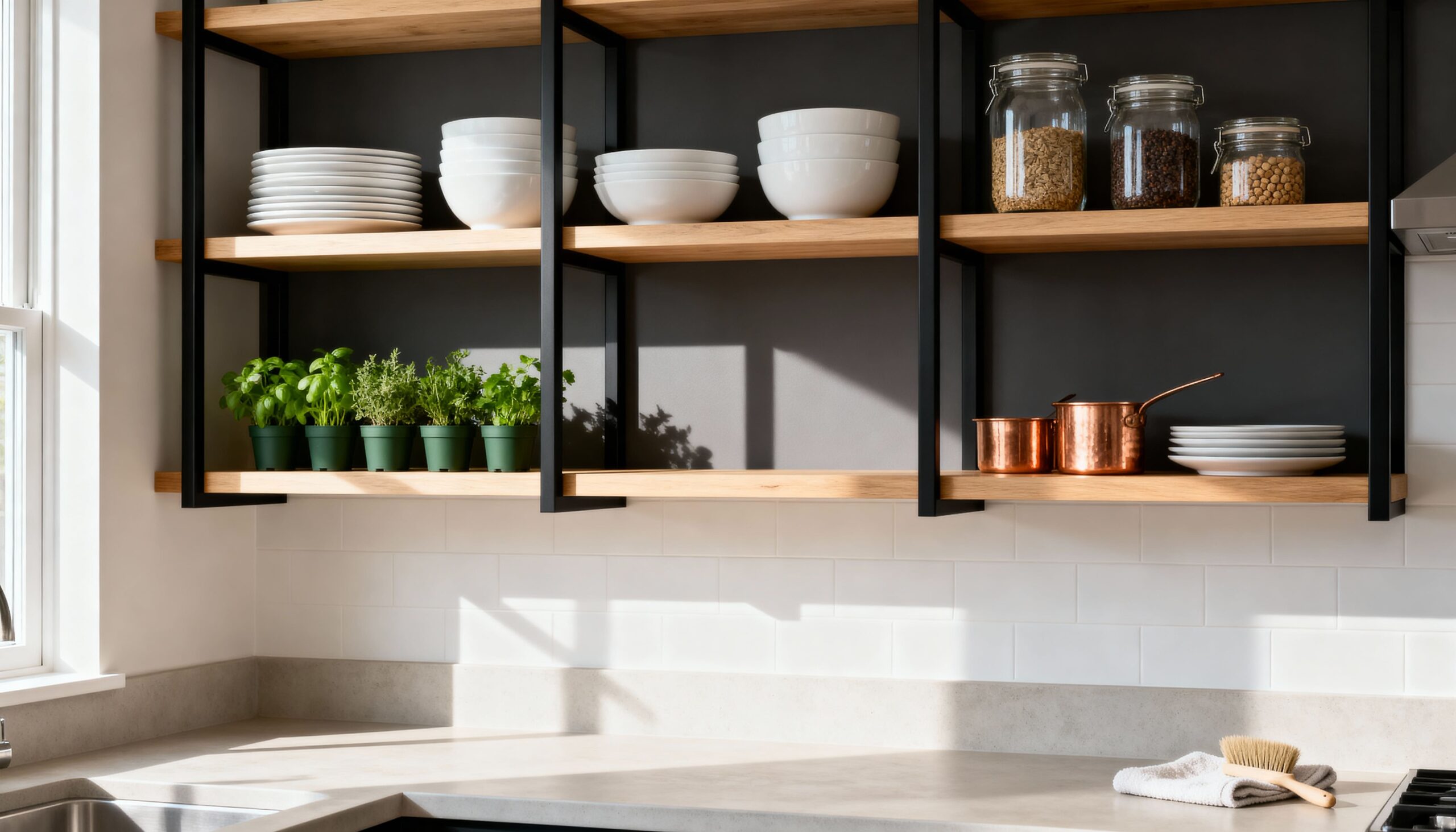 incorporate open steel shelving