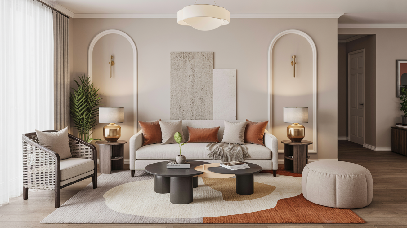 incorporating small accent chairs and poufs for extra seating