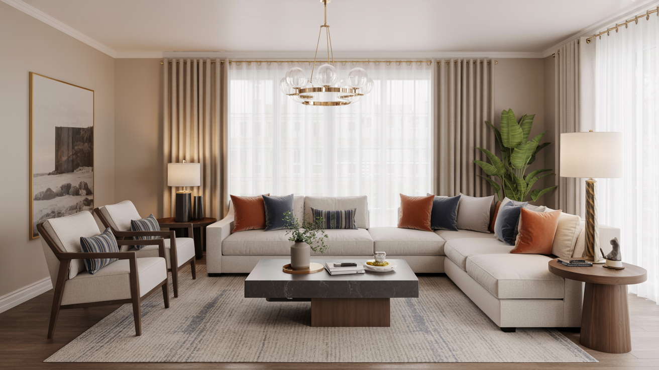 l shaped sectional with complementary armchairs