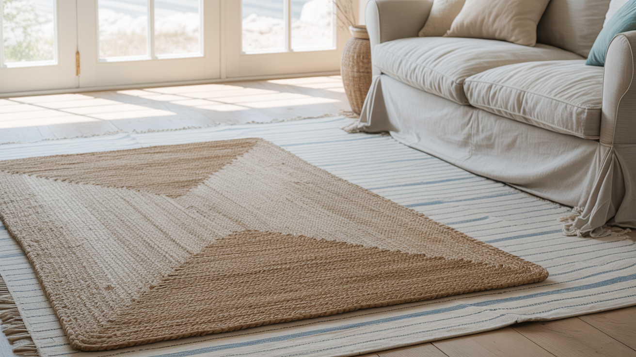 layered rugs in natural materials