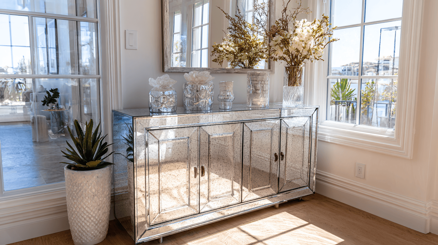 mirrored furniture reflecting light