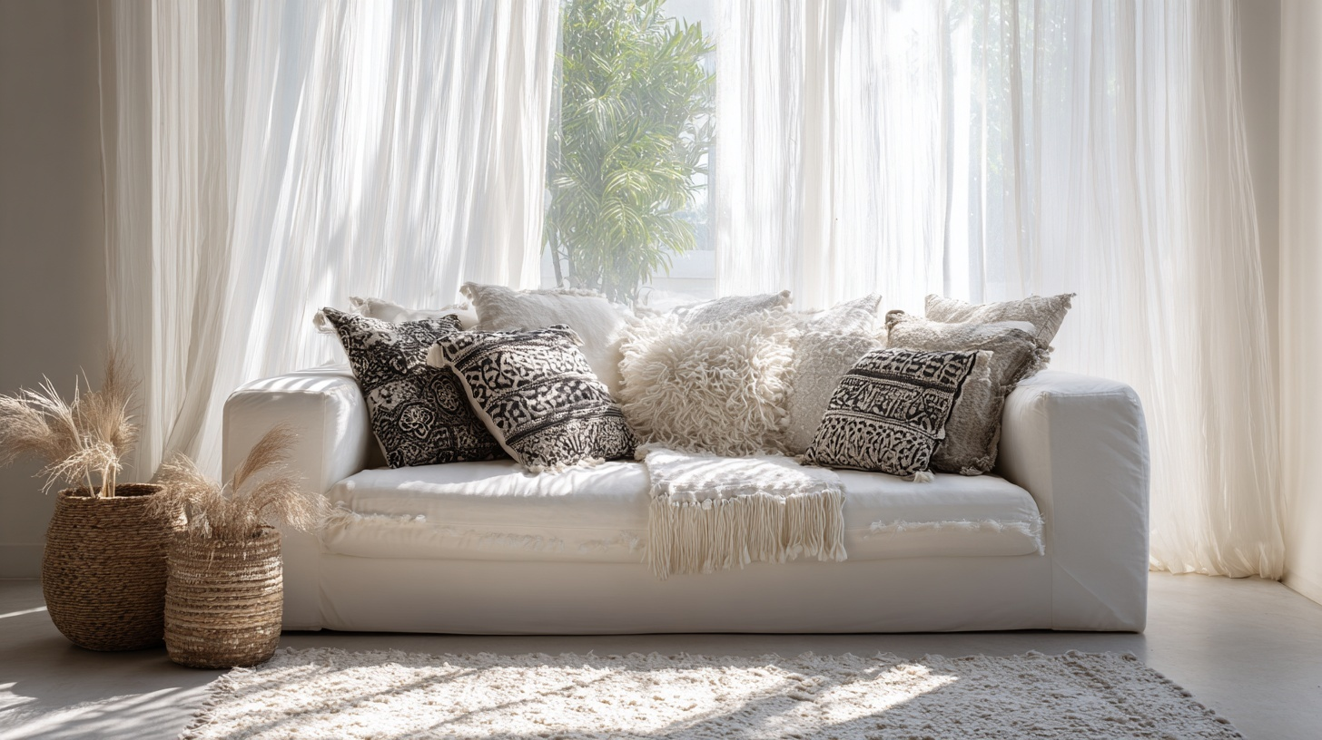 mix bohemian textiles with minimalist furniture