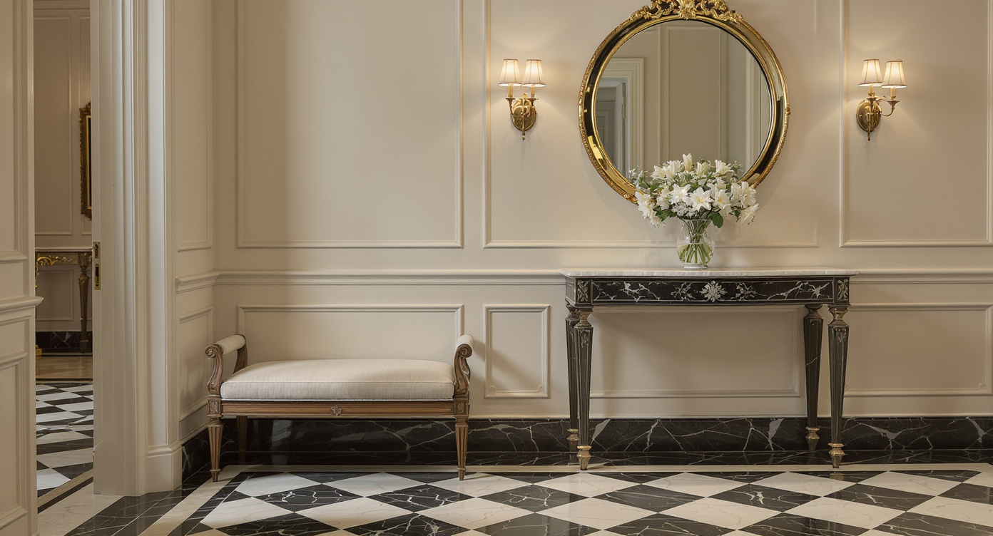 place a classical bench or pair of chairs