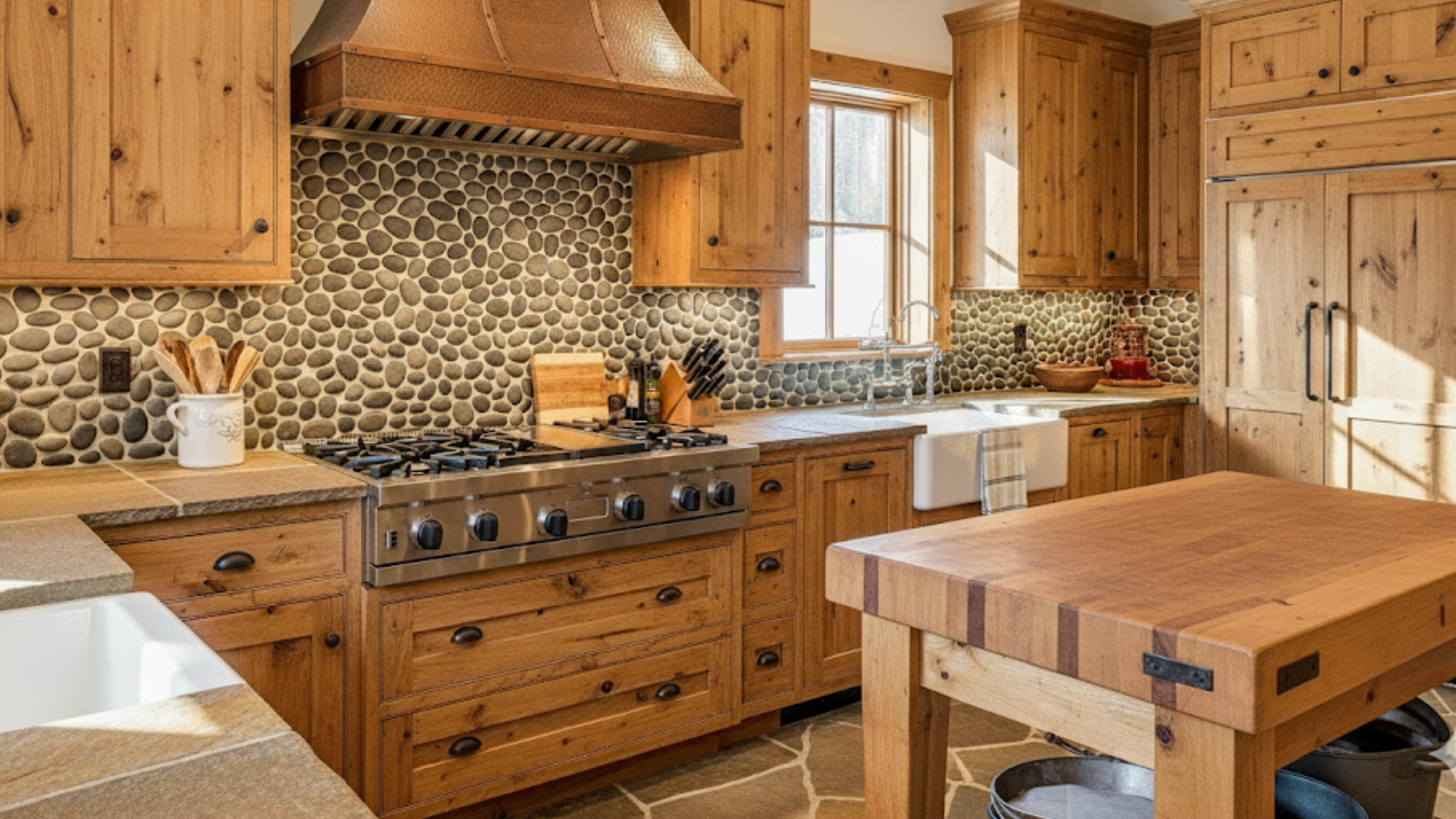 river rock backsplash
