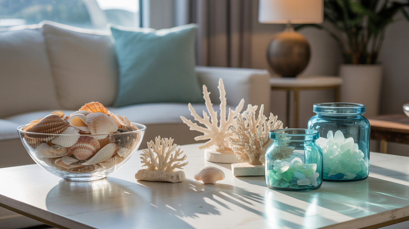 shells corals and glass accents