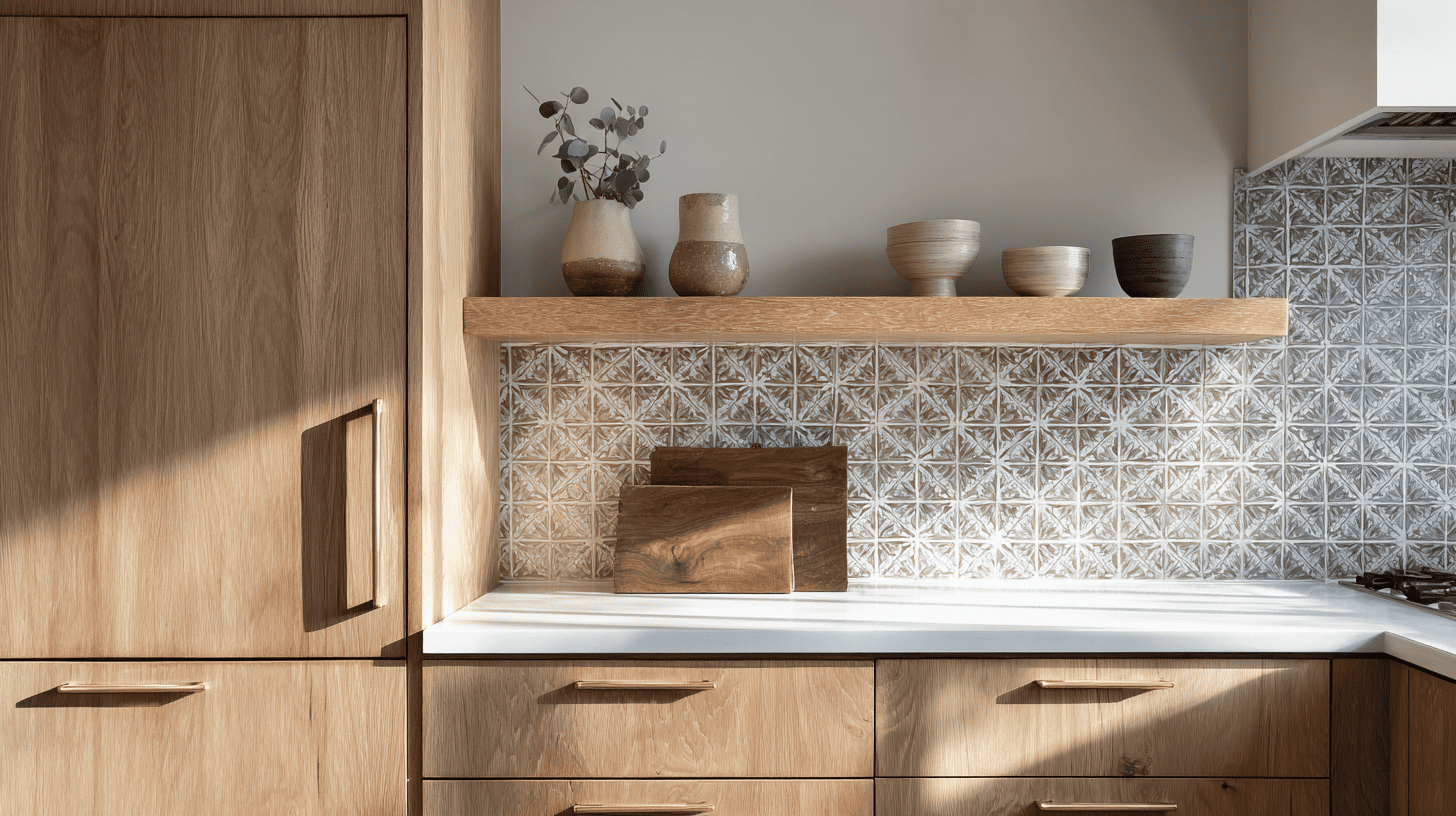 simple handcrafted wooden cabinetry in kitchens and bathrooms