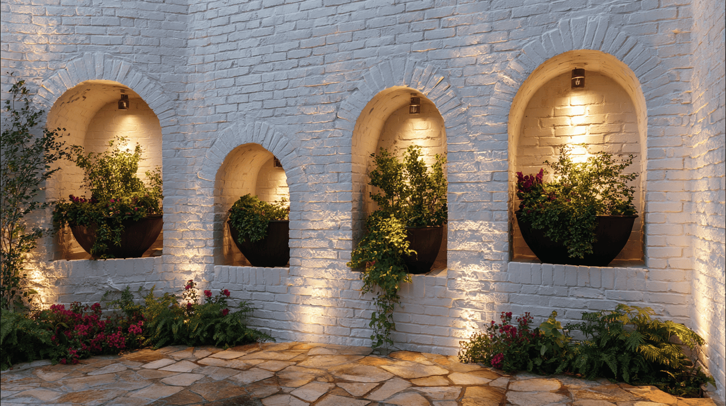 smooth plaster garden walls with niches or arches