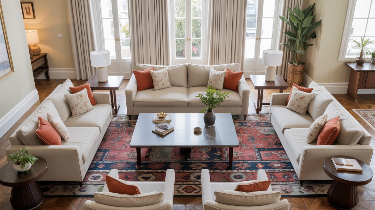 sofa loveseat two chairs in a u shape for large rooms