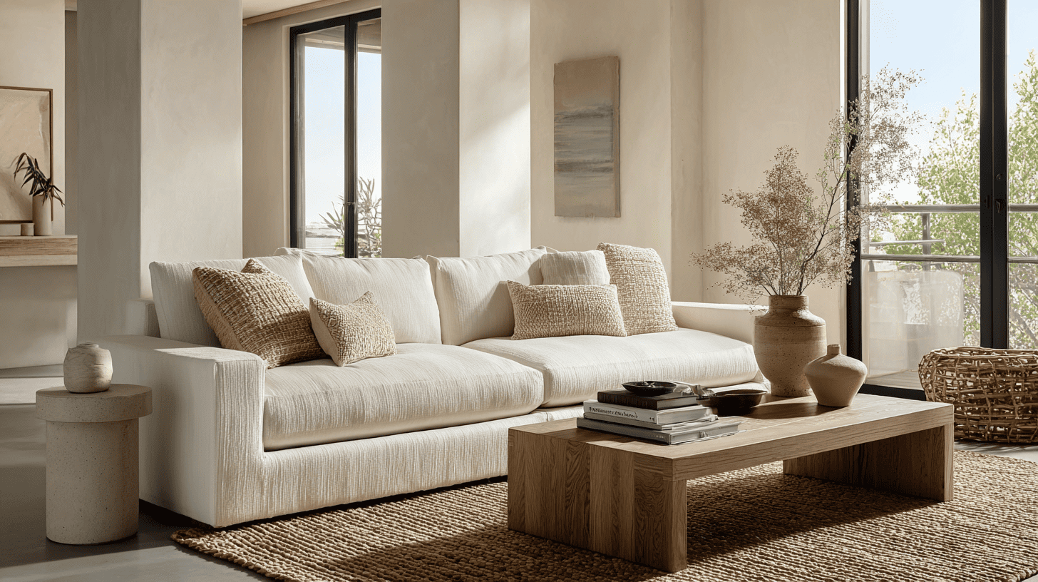 sofas and seating with clean lines and textured fabrics