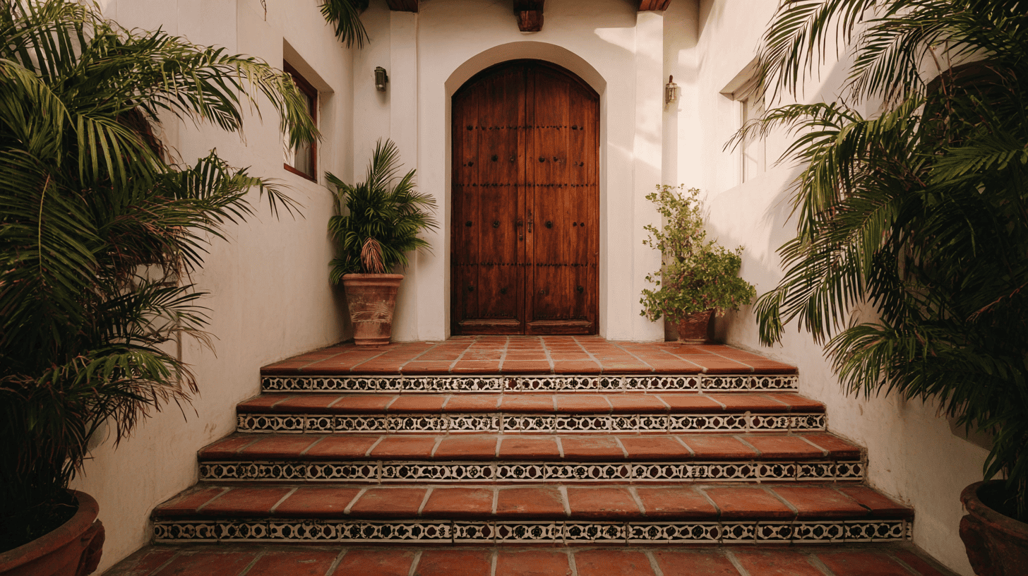 stone or tiled stairways with mosaic details