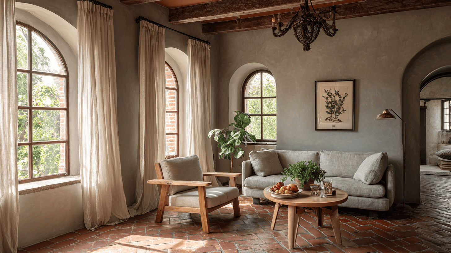 terrazzo or patterned tile floors in key rooms