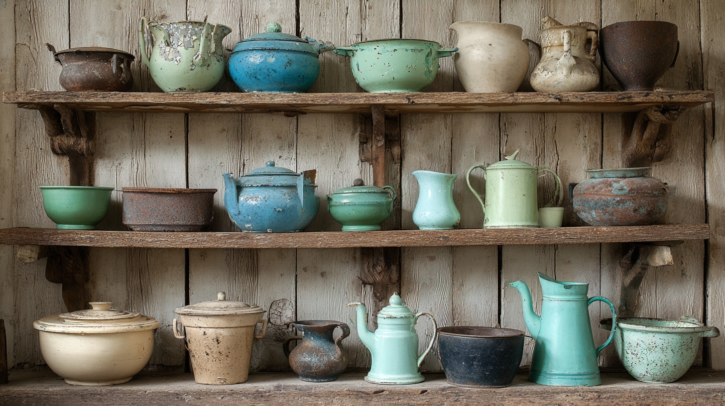 vintage enamelware display